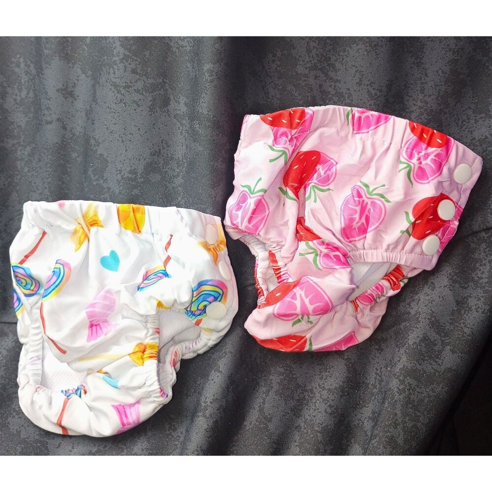 Durio 2 Pack Girls Baby Swim Diapers Size S Pink Strawberry & White Candy